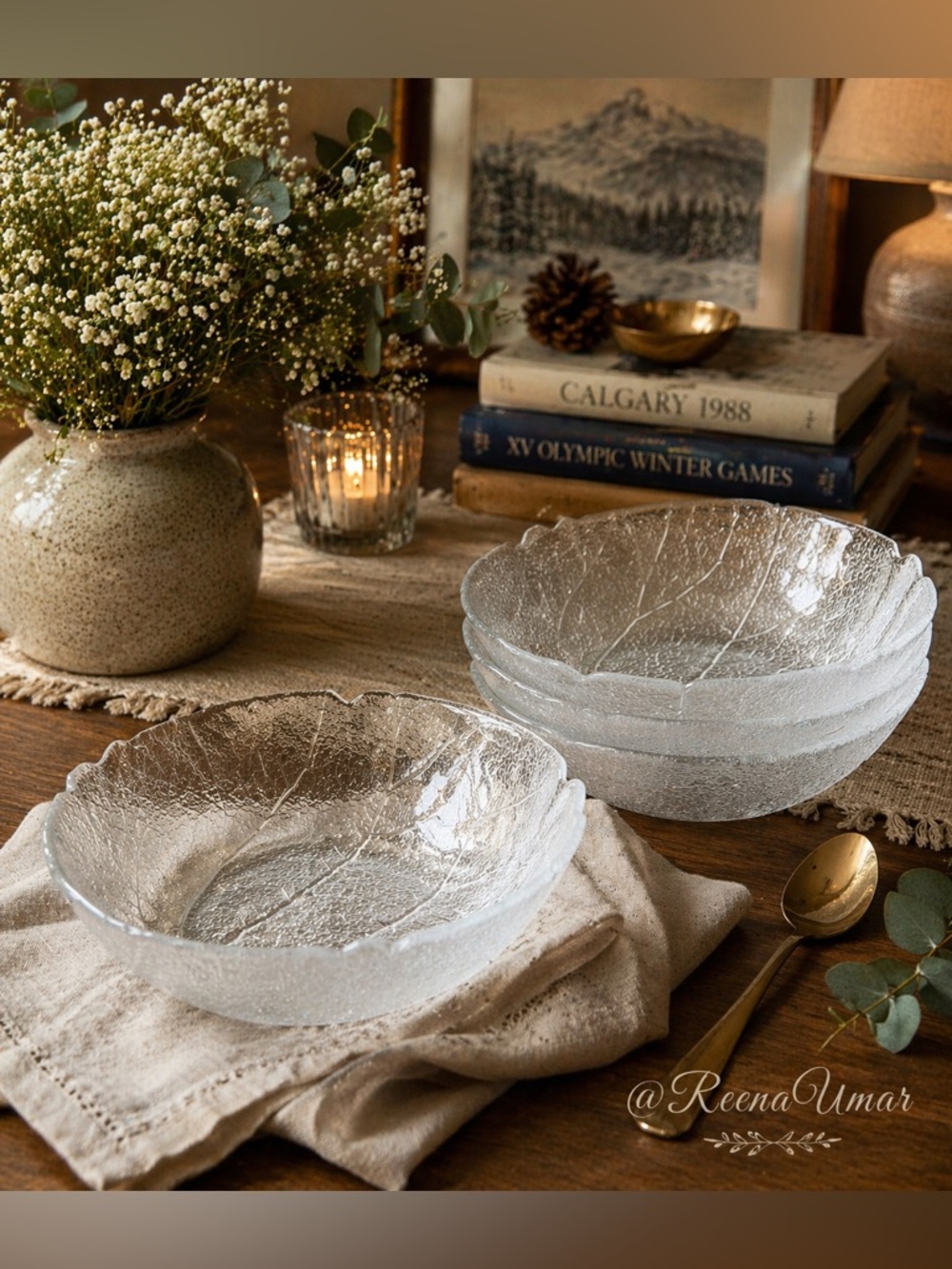 Arcoroc Aspen Leaf Shaped Glass Soup Bowls – Vintage (Set of 4) | 7.5”